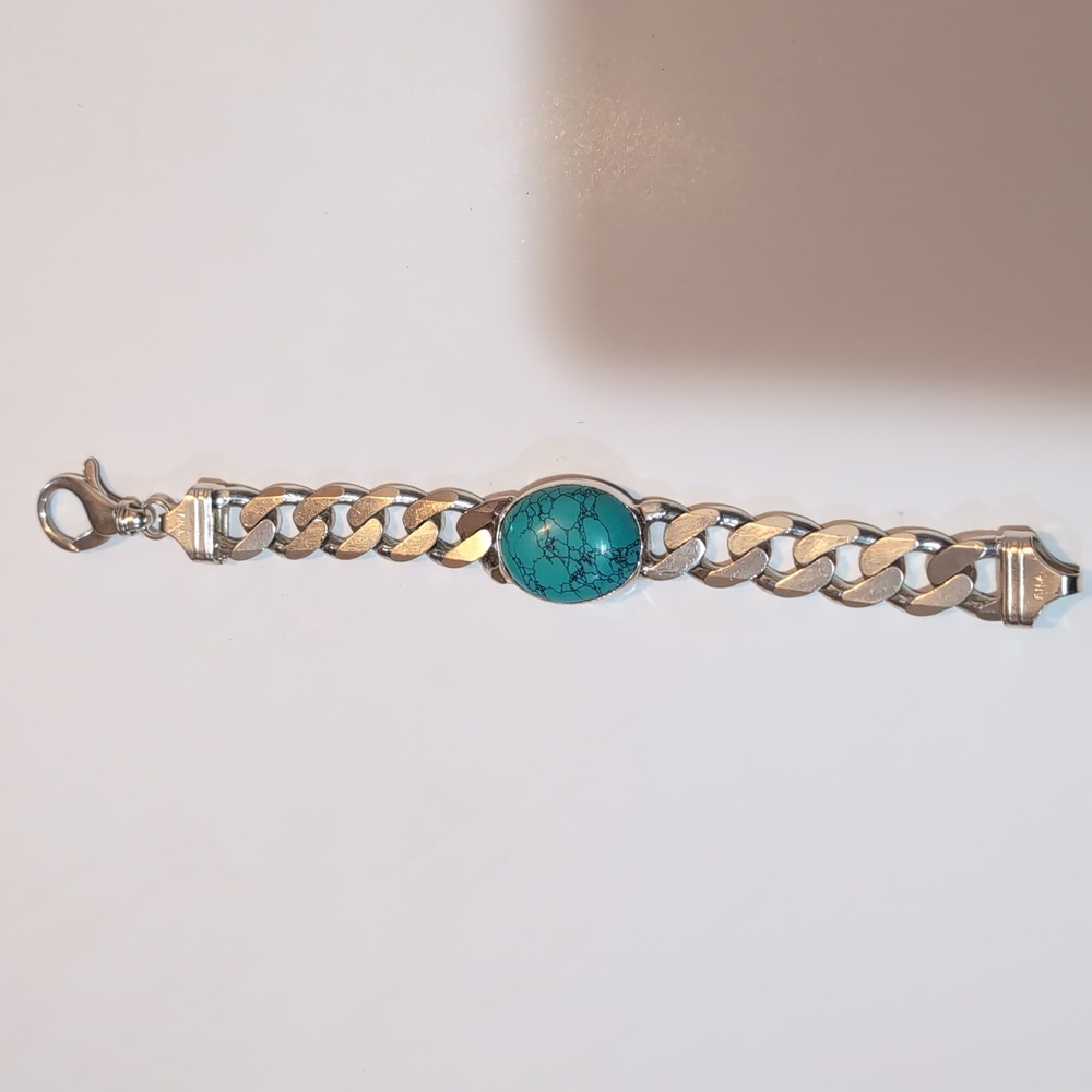 Elegant Silver and Turquoise Bracelet Men's